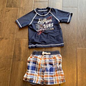 4/$20 Tommy Hilfiger boys toddler swim suit set, 18 months, shirt and trunks